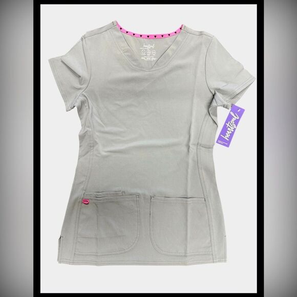 HeartSoul Pitter Pat V-Neck Media Scrub Top Grey Women’s XXS Short Sleeve NWT - Picture 1 of 7